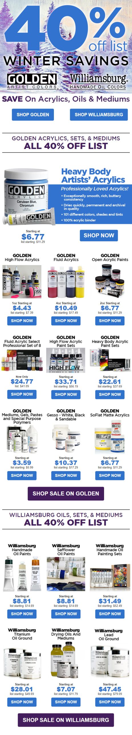Golden winter sale email Jan 2023